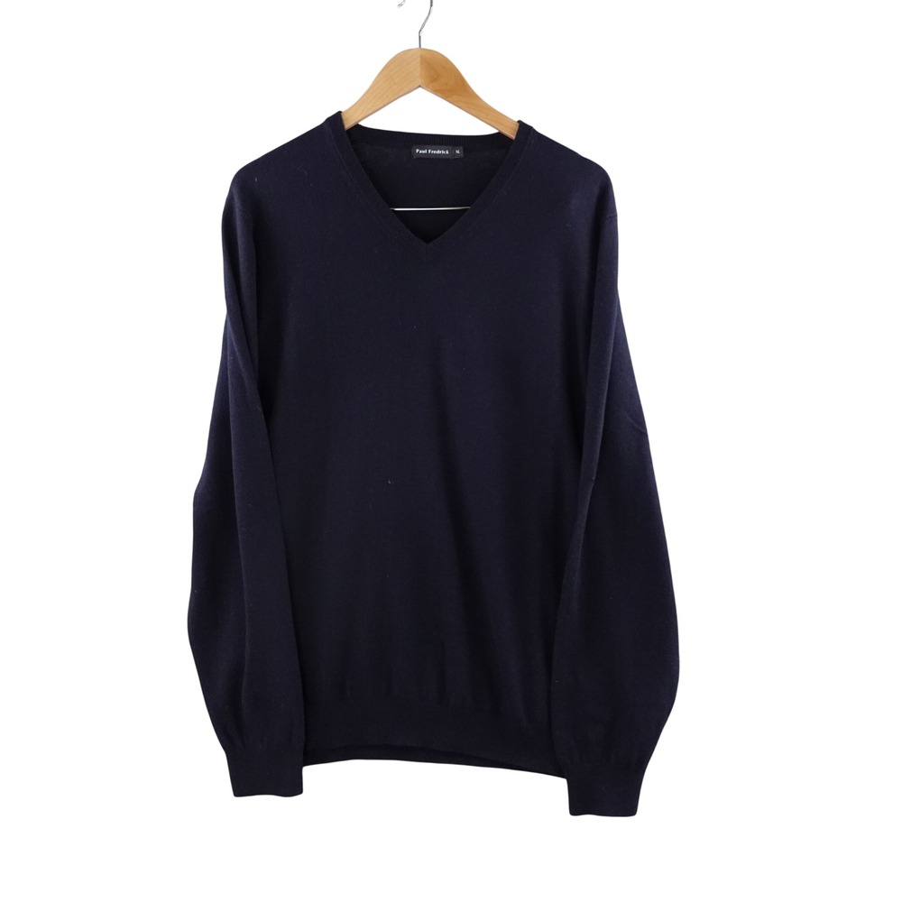 Paul Fredrick Mens XL Black Silk‎ Cotton Cashmere Blend V-Neck Sweater